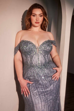 Ladivine CC341C Off The Shoulder Beaded Curve Gown