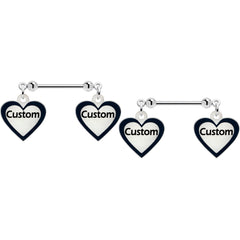 Custom Heart Glow in the Dark Double Personalized Name Dangle Nipple Ring Set