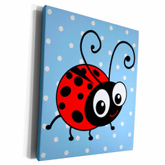 3dRose InspirationzStore Cute Animals - Cute ladybug on blue polka dots kawaii happy red and black spotted ladybird cartoon lady bug insect - Museum Grade Canvas Wrap (cw_113182)