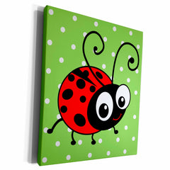 3dRose InspirationzStore Cute Animals - Cute ladybug green polka dot design - kawaii happy red and black spots ladybird cartoon lady bug - Museum Grade Canvas Wrap (cw_113183)