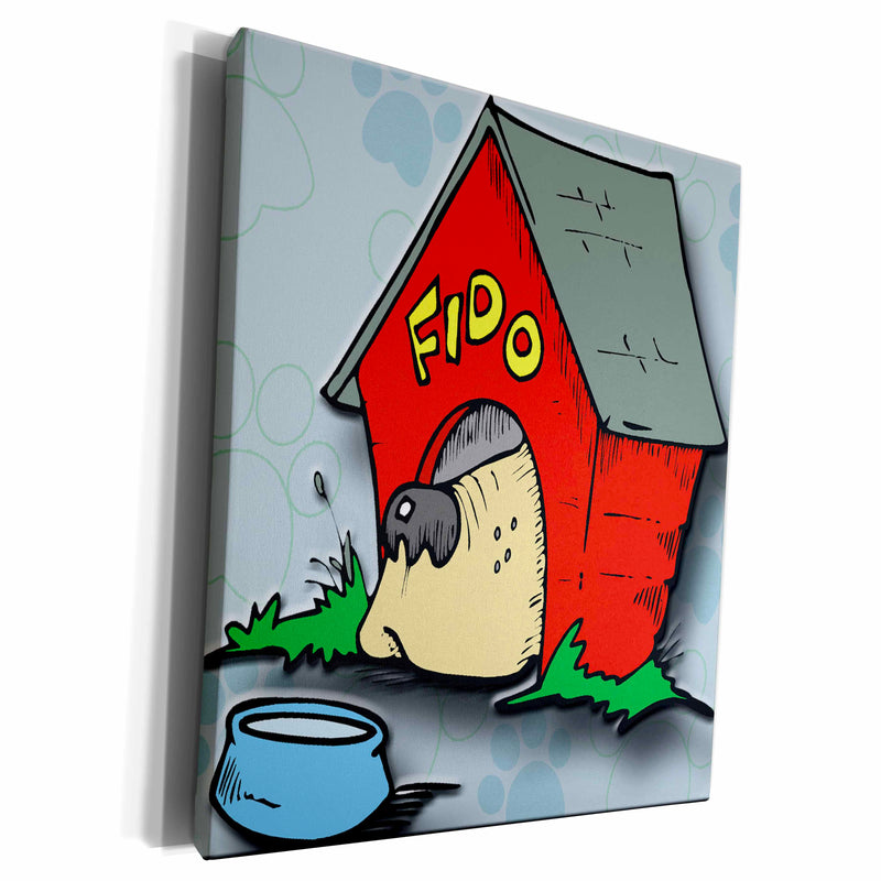 3dRose Fido dog house and bowl with paw print background - Museum Grade Canvas Wrap (cw_128881)
