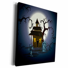 3dRose Spooky Haunted House Halloween Scene With Gravestones... - Museum Grade Canvas Wrap (cw_150156)