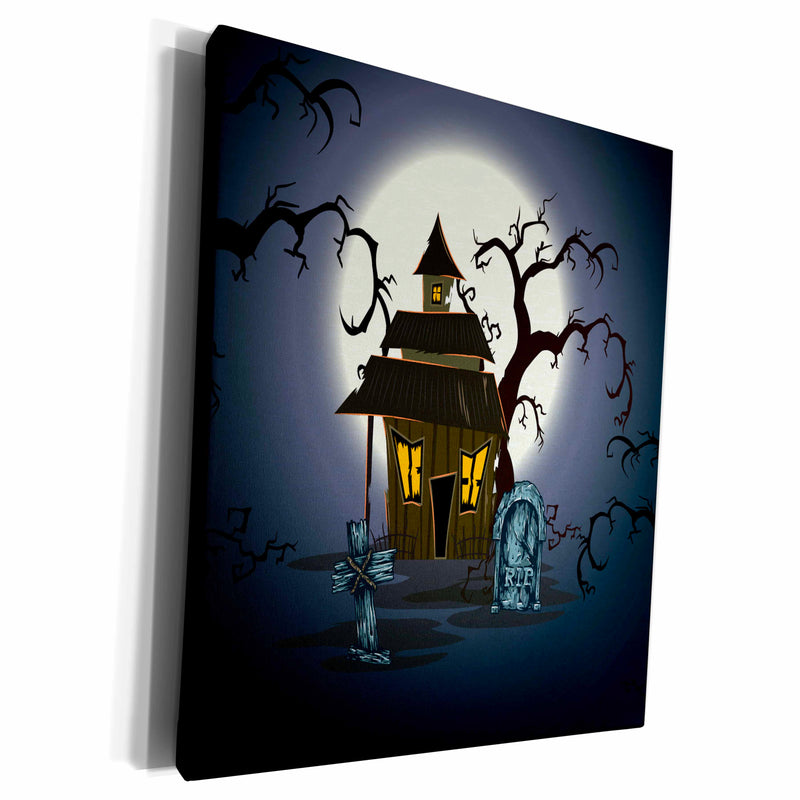 3dRose Spooky Haunted House Halloween Scene With Gravestones... - Museum Grade Canvas Wrap (cw_150156)