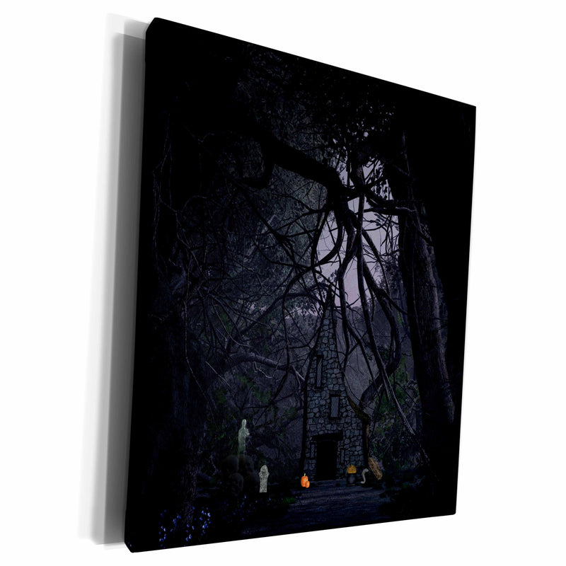 3dRose Spooky Haunted Cottage in the Woods, Ghosts, Coffins,... - Museum Grade Canvas Wrap (cw_254454)