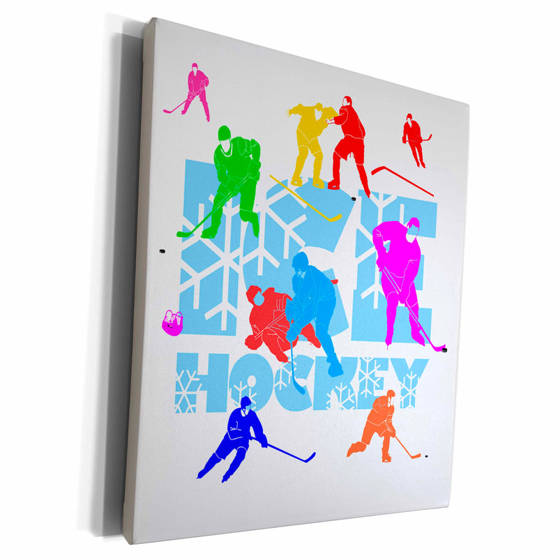 3dRose Decorative text Ice Hockey, colorful hockey players - Museum Grade Canvas Wrap (cw_273950)
