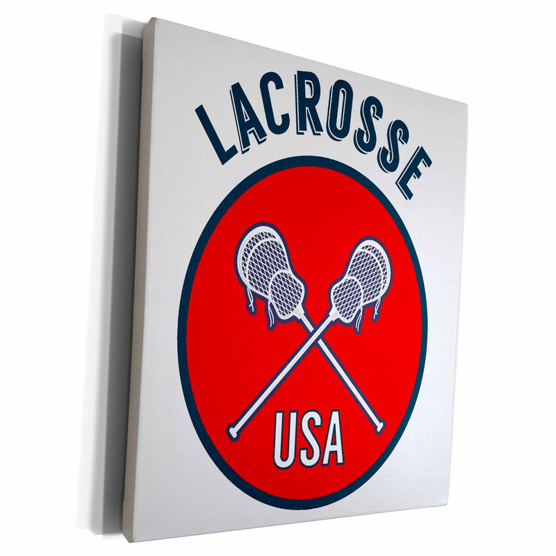 3dRose TNMGraphics Sports - Sports Red Circle Lacrosse USA - Museum Grade Canvas Wrap (cw_286291)