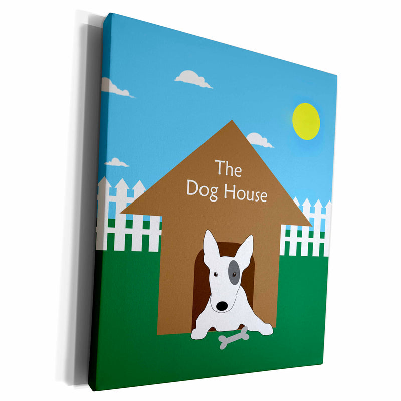 3dRose Dog House with Miniature Bull Terrier Dog Cartoon,... - Museum Grade Canvas Wrap (cw_295158)