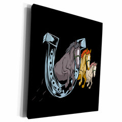 3dRose Three Horse Riding with Horseshoe Equestrian - Museum Grade Canvas Wrap (cw_306975)