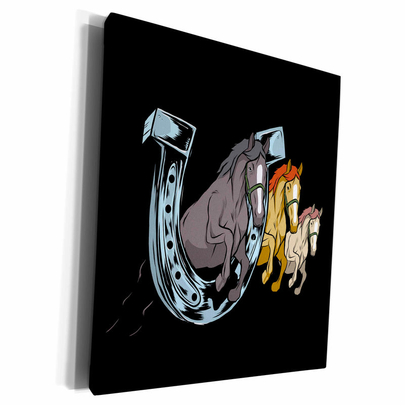 3dRose Three Horse Riding with Horseshoe Equestrian - Museum Grade Canvas Wrap (cw_306975)
