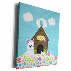 3dRose Cute Dog with Bone Next to Doghouse, Bird on Roof,... - Museum Grade Canvas Wrap (cw_308979)