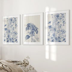 Chinoiserie Blue Flowers Watercolor Poster Decor