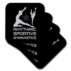 3dRose Alexis Design - Sport Gymnastics - Rhythmic Sportive Gymnastics Texts, Female Sportsmen. White on Black - Coasters