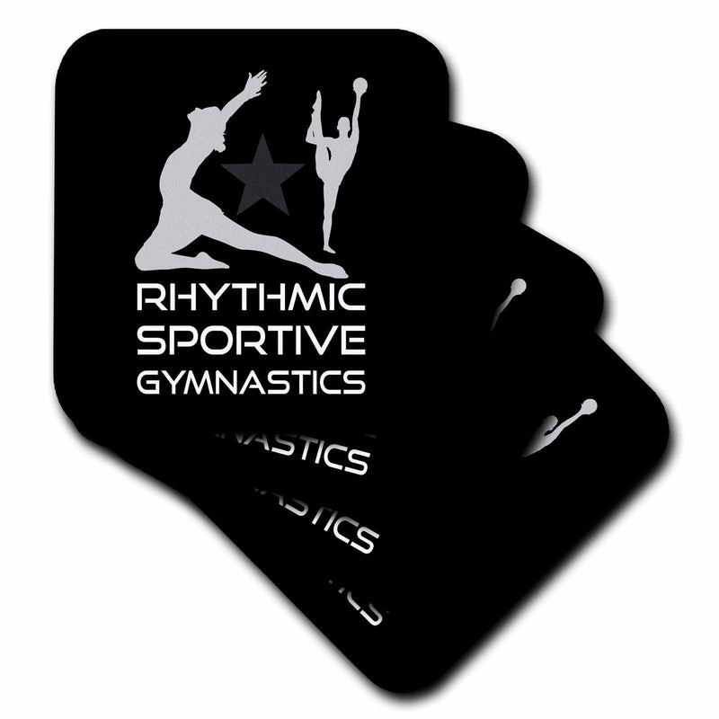 3dRose Alexis Design - Sport Gymnastics - Rhythmic Sportive Gymnastics Texts, Female Sportsmen. White on Black - Coasters