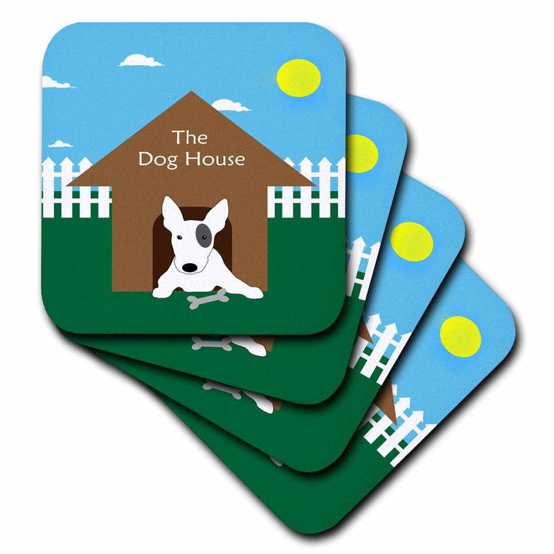3dRose Sandy Mertens Dog Designs - Dog House with Miniature Bull Terrier Dog Cartoon, 3drsmm - Coasters