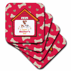 3dRose Image of Mother Spotted Dog and Babies in Doghouse, Mothers Day,... - Coasters (cst_334475)