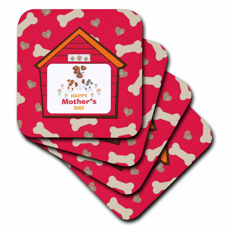 3dRose Image of Mother Spotted Dog and Babies in Doghouse, Mothers Day,... - Coasters (cst_334475)