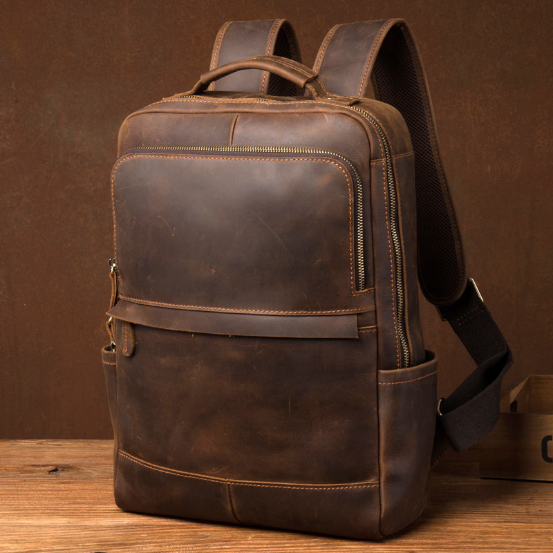 Crazy Horse Leather Backpack Men Laptop Backpack Handmade Travel Backpack