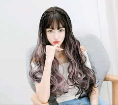Ladies' Multicolor Gradient Long Wavy Wig with Bangs