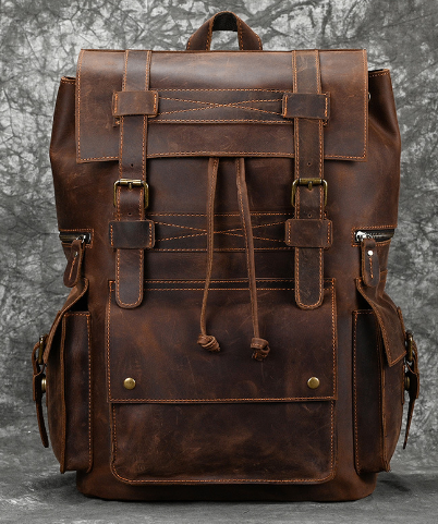 Vintage Crazy Horse Leather Backpack with Large Capacity