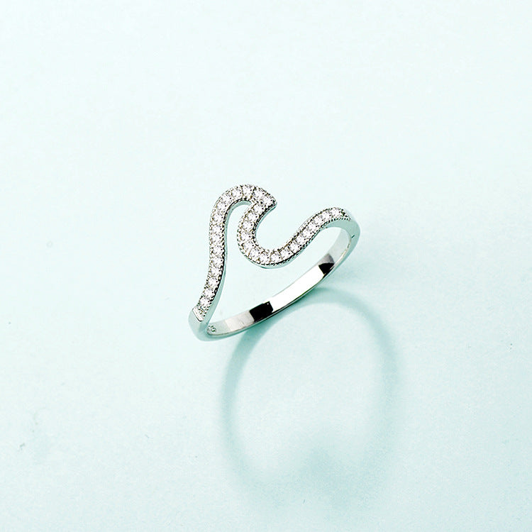 Micro Inlaid Zircon Wave Ring for Women