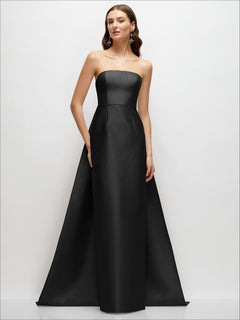 Strapless Satin Column Dress with Removeable Watteau Train