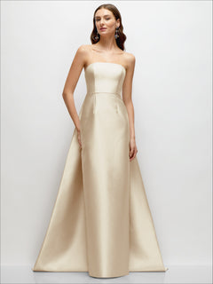 Strapless Satin Column Dress with Removeable Watteau Train