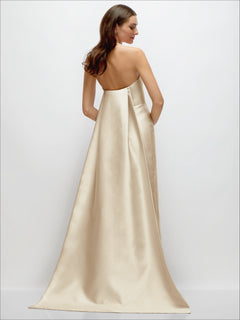 Strapless Satin Column Dress with Removeable Watteau Train