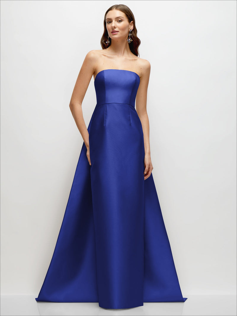 Strapless Satin Column Dress with Removeable Watteau Train