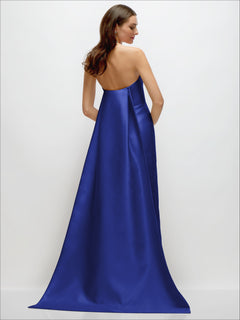 Strapless Satin Column Dress with Removeable Watteau Train