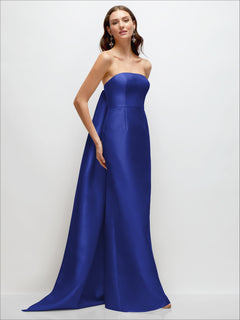 Strapless Satin Column Dress with Removeable Watteau Train