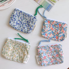 Mini Cotton Floral Makeup Bag for Women and Children