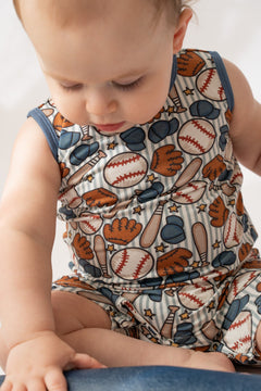 Blue Baseball Shorty Tank Romper