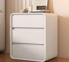 Modern Minimalist Wooden Nightstand in Cream White