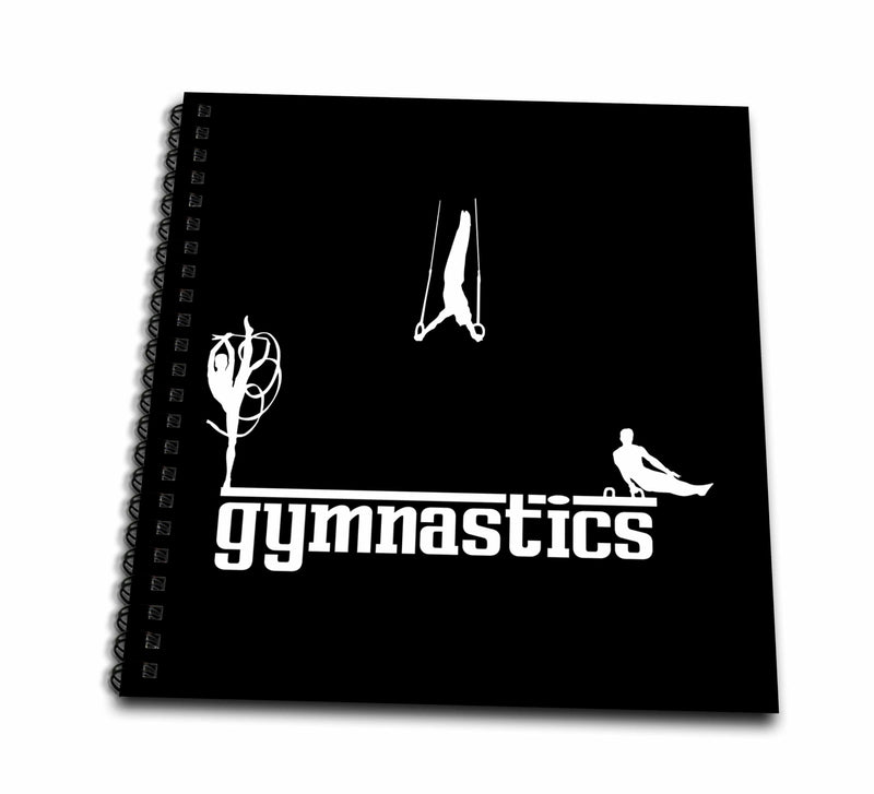 3dRose Alexis Design - Sport Gymnastics - Male and Female Sportsmen. Text Gymnastics. Stylish. White on Black - Drawing Book