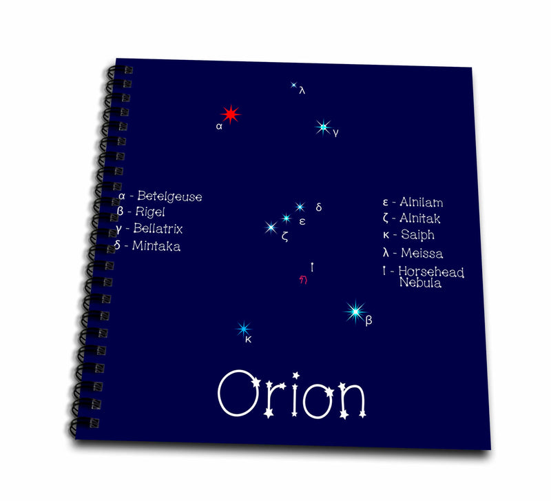 3dRose Alexis Design - Constellations of Stars - Orion Star Asterism. Star Colors, Names. Elegant Astronomy - Drawing Book