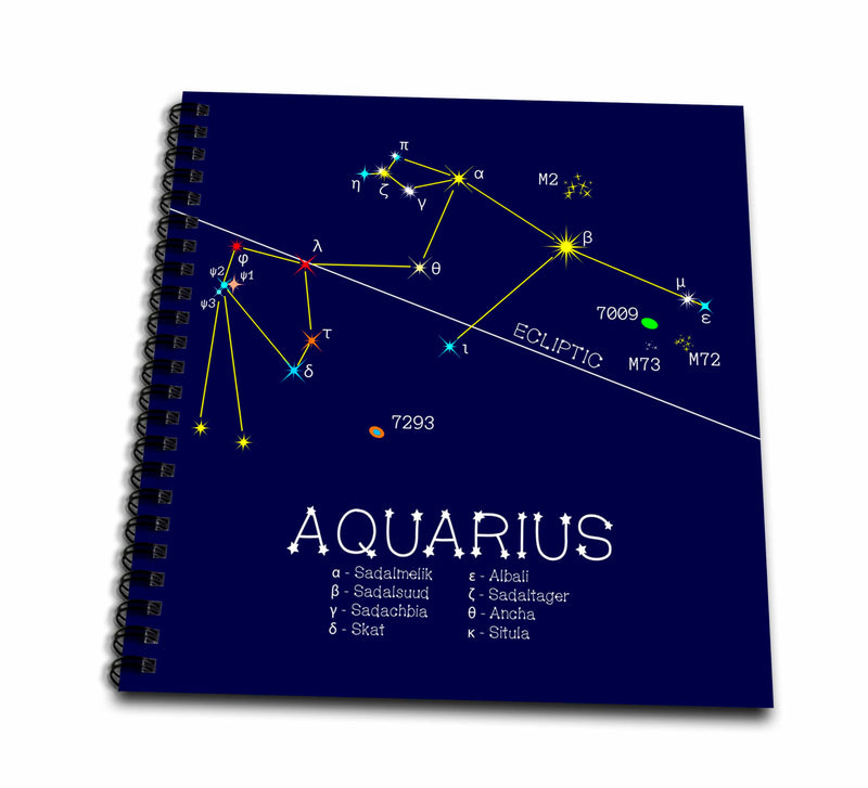 3dRose Alexis Design - Constellations of Stars - Aquarius Zodiac Asterism. Star Colors, Names. Elegant Astronomy - Drawing Book
