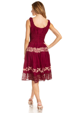 Sakkas Alba Women's Off The Shoulder Smock Ruffle Midi Dress Tie Dye & Embroidery