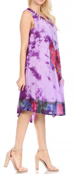 Sakkas Butterfly Tie Dye Tank Sheath Caftan Mid Length Dress