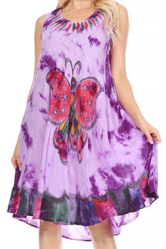 Sakkas Butterfly Tie Dye Tank Sheath Caftan Mid Length Dress
