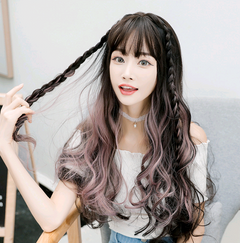 Ladies' Multicolor Gradient Long Wavy Wig with Bangs