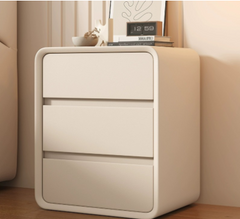 Modern Minimalist Wooden Nightstand in Cream White