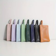 Letter Graphic Soft Leather Makeup Bag with Wristlet