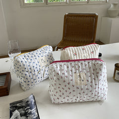 Korean Quilted Makeup Bag for Women - Cosmetic Pouch