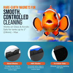 Flipper Edge Limited Edition Clownfish 2 in 1 Floating Magnetic Aquarium Algae Cleaner (MAX)