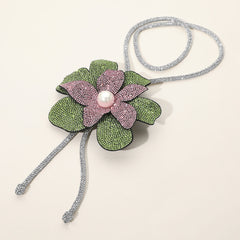 Pearl Centered Bling Studded Flower Pointed Bolo Tie Necklace