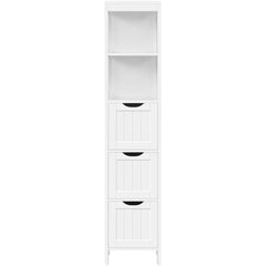 Bathroom Cabinet Tower with 3 Storage Drawers and 2 Shelves in White Wood Finish