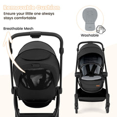 Foldable Infant Pram Stroller with Reversible Seat Reclining Backrest