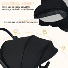 Foldable Infant Pram Stroller with Reversible Seat Reclining Backrest