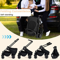 Foldable Infant Pram Stroller with Reversible Seat Reclining Backrest