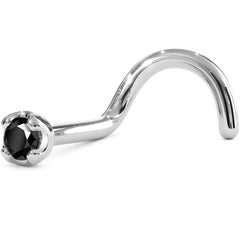 Solid 14K White Gold 1.5mm Genuine Black Diamond Nose Ring